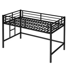 Twin Size Metal Loft Bed With Easy Climbing Ladder And Guardrails