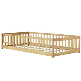 Twin Size Floor Bed With Fence, Door and Safety Guardrails 30 Twin Size Floor Bed With Fence, Door and Safety Guardrails