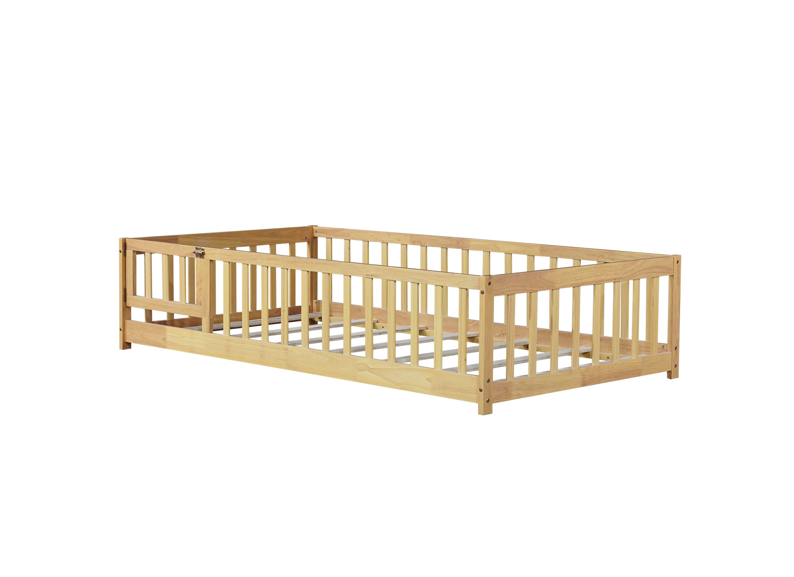 Twin Size Floor Bed With Fence, Door and Safety Guardrails 12 Twin Size Floor Bed With Fence, Door and Safety Guardrails
