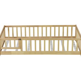 Twin Size Floor Bed With Fence, Door and Safety Guardrails 28 Twin Size Floor Bed With Fence, Door and Safety Guardrails
