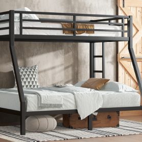 Metal Twin over Full Bunk Bed with Ladder and Guard Rail