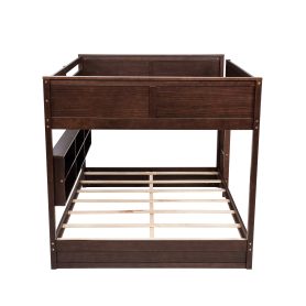 Queen Over Queen Bunk Bed with Built-in Storage Cabinets, Charging Station, Ladder, and Safety Guardrails