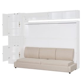 Queen Murphy Bed Wall Bed with Sofa, Shelves USB & Light
