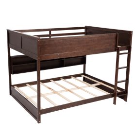 Queen Over Queen Bunk Bed with Built-in Storage Cabinets, Charging Station, Ladder, and Safety Guardrails