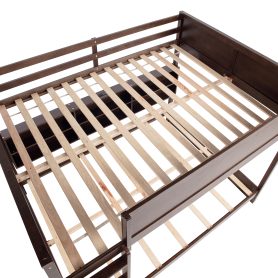 Queen Over Queen Bunk Bed with Built-in Storage Cabinets, Charging Station, Ladder, and Safety Guardrails