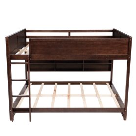 Queen Over Queen Bunk Bed with Built-in Storage Cabinets, Charging Station, Ladder, and Safety Guardrails