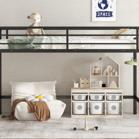 Twin Size Metal Loft Bed With Easy Climbing Ladder And Guardrails