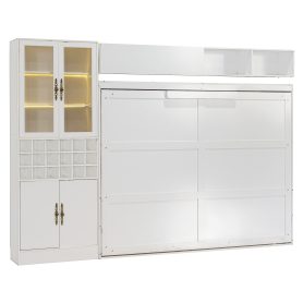 Queen Murphy Bed Wall Bed with Sofa, Shelves USB & Light