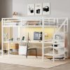 Twin XL Size Metal Loft Bed with L-Shaped Desk, USB, Wardrobe and Adjustable Shelf