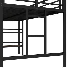 Twin Size Metal Loft Bed With Storage Shelf, Easy Climbing Ladder And Guardrails