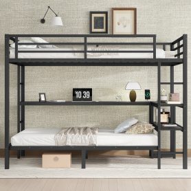 Full Over Twin Bunk Bed With Desk, Shelves, Multiple Placement, LED And USB