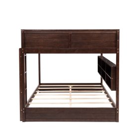 Queen Over Queen Bunk Bed with Built-in Storage Cabinets, Charging Station, Ladder, and Safety Guardrails