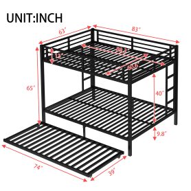Queen over Queen Metal Bunk Bed with Twin Size Trundle
