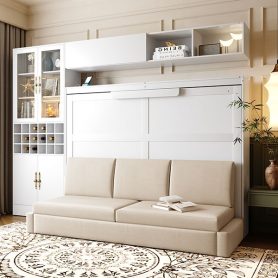 Full Size Murphy Bed Wall Bed With Sofa, Shelves Usb & Light