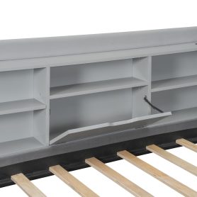 Twin Size Upholstered Daybed with Trundle, Storage Shelves, USB & Outlet