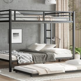 Queen over Queen Metal Bunk Bed with Twin Size Trundle