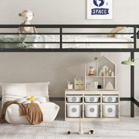 Twin Size Metal Loft Bed With Easy Climbing Ladder And Guardrails