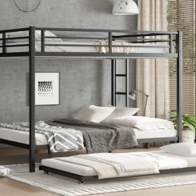 Queen over Queen Metal Bunk Bed with Twin Size Trundle