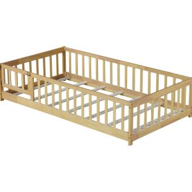 Twin Size Floor Bed With Fence, Door and Safety Guardrails 31 Twin Size Floor Bed With Fence, Door and Safety Guardrails