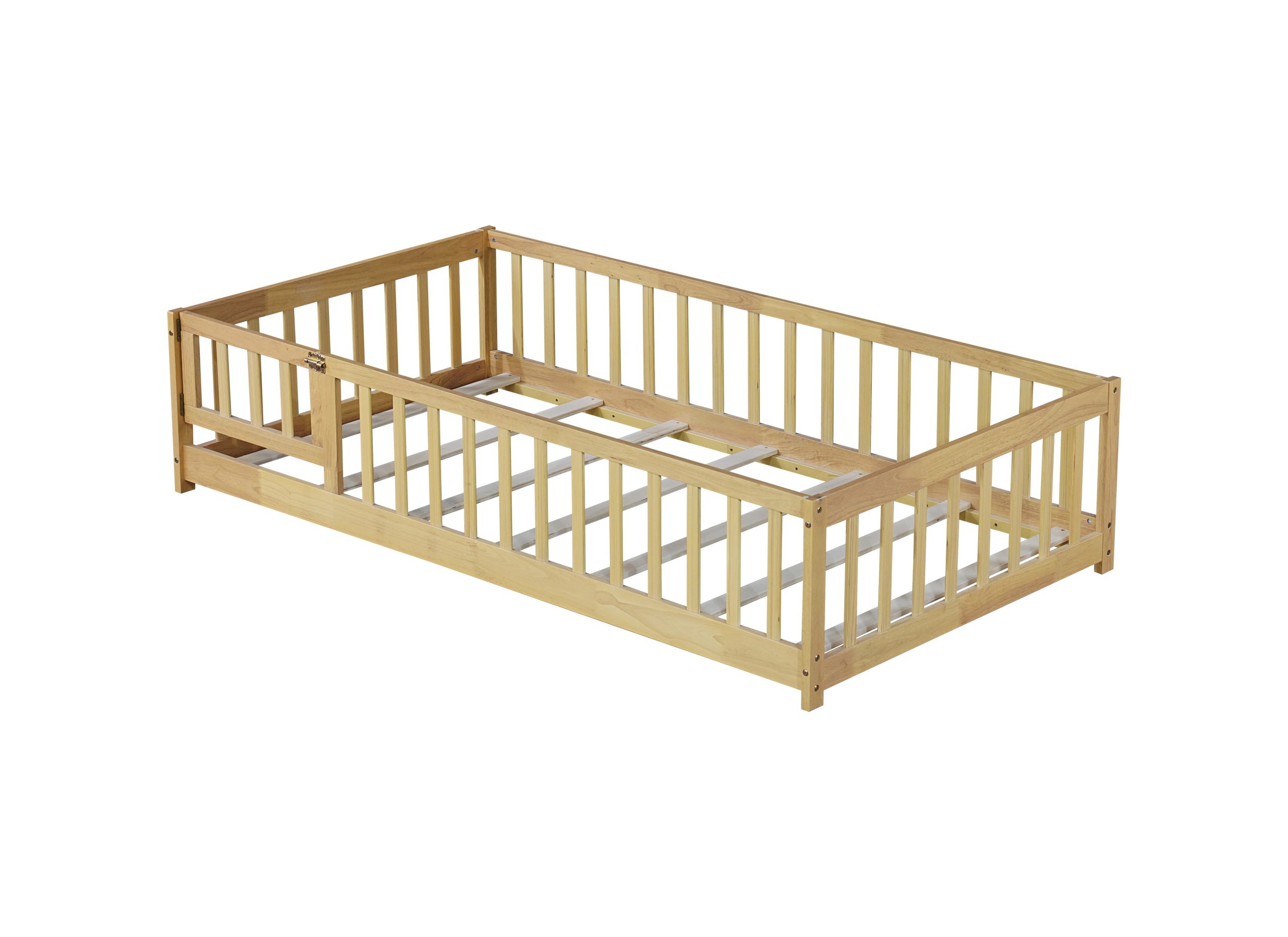 Twin Size Floor Bed With Fence, Door and Safety Guardrails 13 Twin Size Floor Bed With Fence, Door and Safety Guardrails
