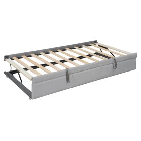 Twin Size Upholstered Daybed with Trundle, Storage Shelves, USB & Outlet