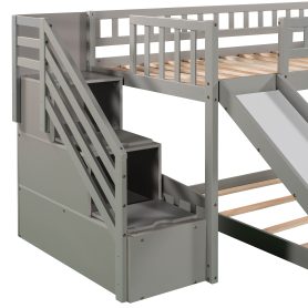 Twin over Twin Bunk Bed with Stairway, Two Drawers and Slide