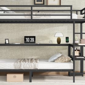 Full Over Twin Bunk Bed With Desk, Shelves, Multiple Placement, LED And USB
