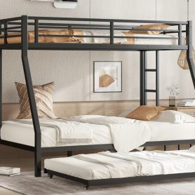 Twin over Full Metal Bunk Bed with Twin Size Trundle