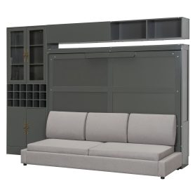 Queen Size Murphy Bed Wall Bed with Sofa, Shelves USB & Light
