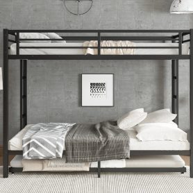 Queen over Queen Metal Bunk Bed with Twin Size Trundle