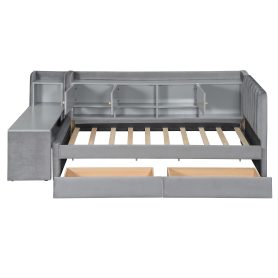 Twin Size Upholstered Daybed with Drawers, Shelves, Flip Cabinets & Side Table