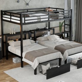 Full Xl Over Twin & Twin Triple Bunk Bed With Drawers, Shelving & USB