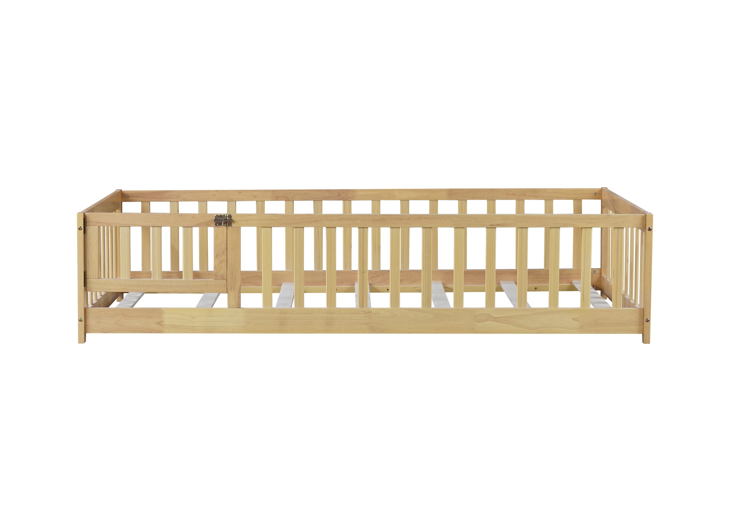 Twin Size Floor Bed With Fence, Door and Safety Guardrails 11 Twin Size Floor Bed With Fence, Door and Safety Guardrails