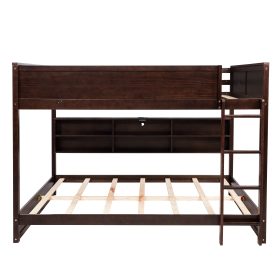 Queen Over Queen Bunk Bed with Built-in Storage Cabinets, Charging Station, Ladder, and Safety Guardrails