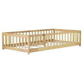 Twin Size Floor Bed With Fence, Door and Safety Guardrails 33 Twin Size Floor Bed With Fence, Door and Safety Guardrails