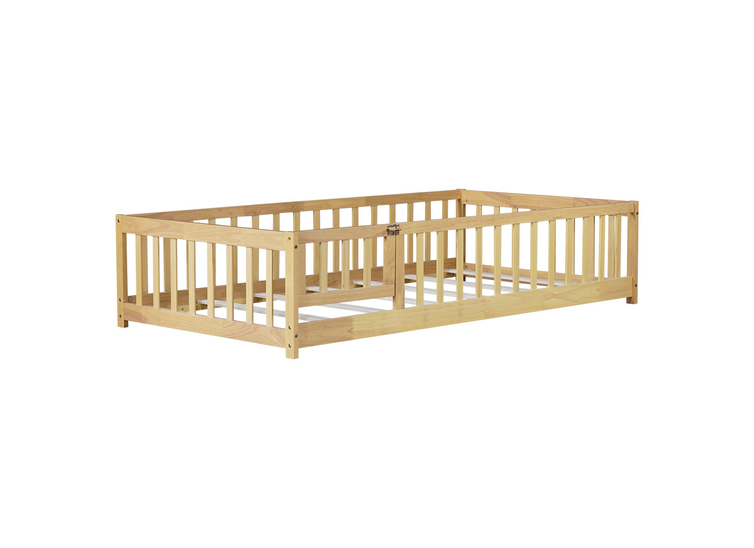 Twin Size Floor Bed With Fence, Door and Safety Guardrails 15 Twin Size Floor Bed With Fence, Door and Safety Guardrails