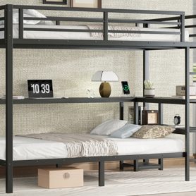 Full Over Twin Bunk Bed With Desk, Shelves, Multiple Placement, LED And USB