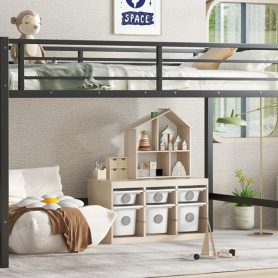 Twin Size Metal Loft Bed With Easy Climbing Ladder And Guardrails