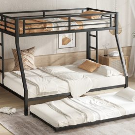 Twin over Full Metal Bunk Bed with Twin Size Trundle