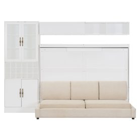 Full Size Murphy Bed Wall Bed With Sofa, Shelves Usb & Light