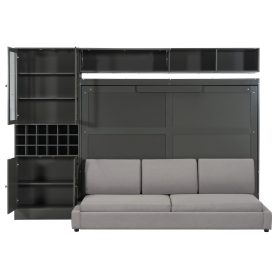 Queen Size Murphy Bed Wall Bed with Sofa, Shelves USB & Light