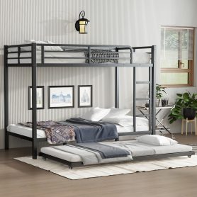 Twin XL over Twin XL Metal Bunk Bed with Twin Size Trundle