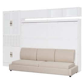 Queen Murphy Bed Wall Bed with Sofa, Shelves USB & Light