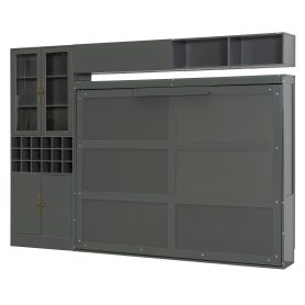 Queen Size Murphy Bed Wall Bed with Sofa, Shelves USB & Light