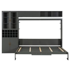 Queen Size Murphy Bed Wall Bed with Sofa, Shelves USB & Light