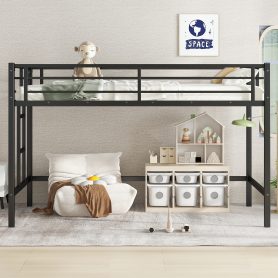 Twin Size Metal Loft Bed With Easy Climbing Ladder And Guardrails