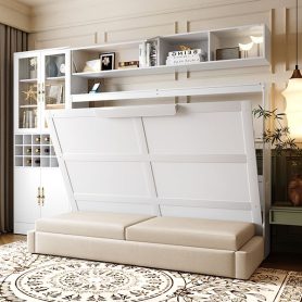Full Size Murphy Bed Wall Bed With Sofa, Shelves Usb & Light