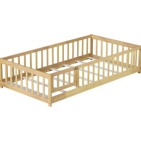 Twin Size Floor Bed With Fence, Door and Safety Guardrails 27 Twin Size Floor Bed With Fence, Door and Safety Guardrails