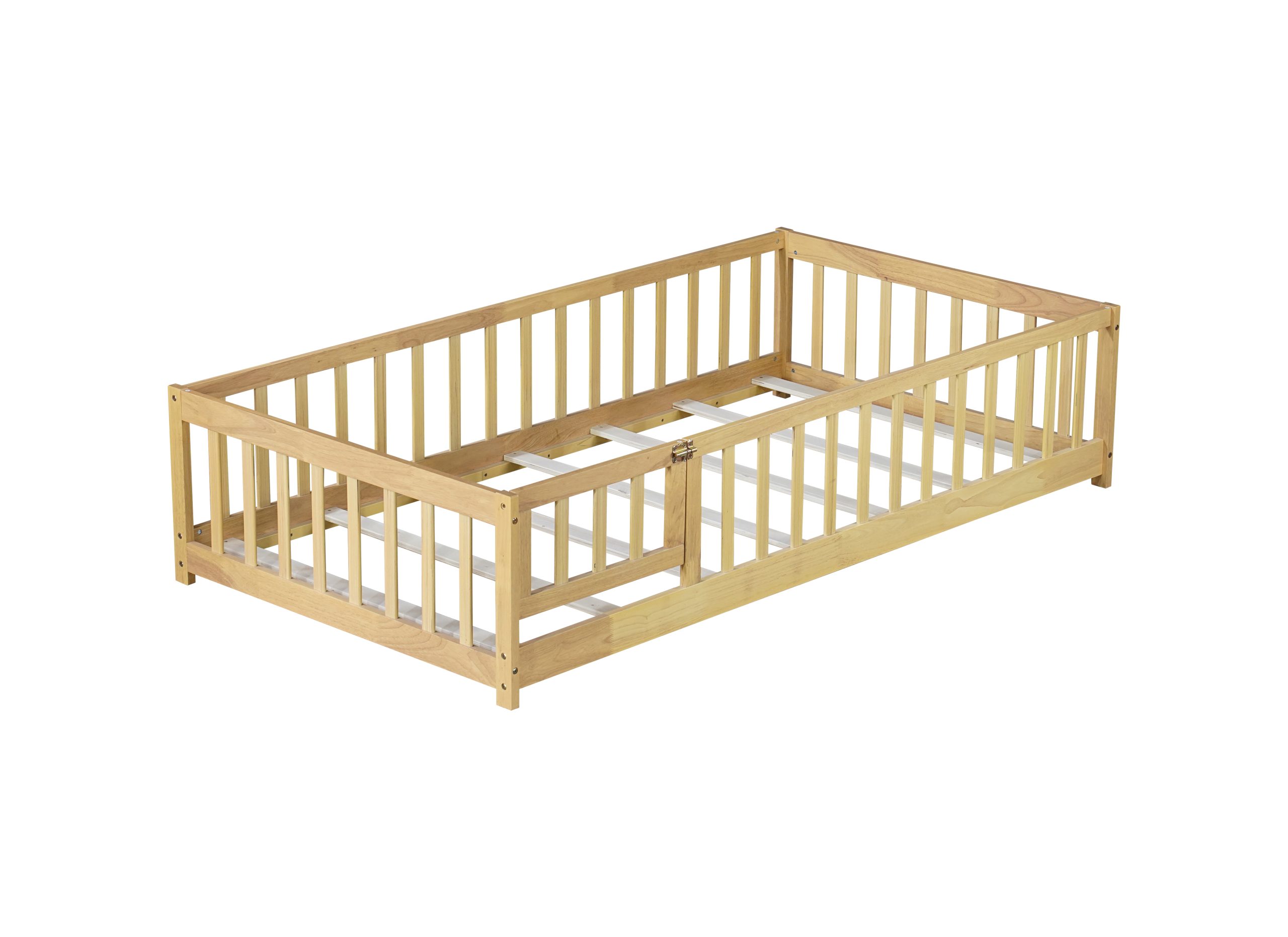 Twin Size Floor Bed With Fence, Door and Safety Guardrails 9 Twin Size Floor Bed With Fence, Door and Safety Guardrails