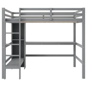 Full Size Loft Bed With Multifunction Shelves And Under-bed Desk